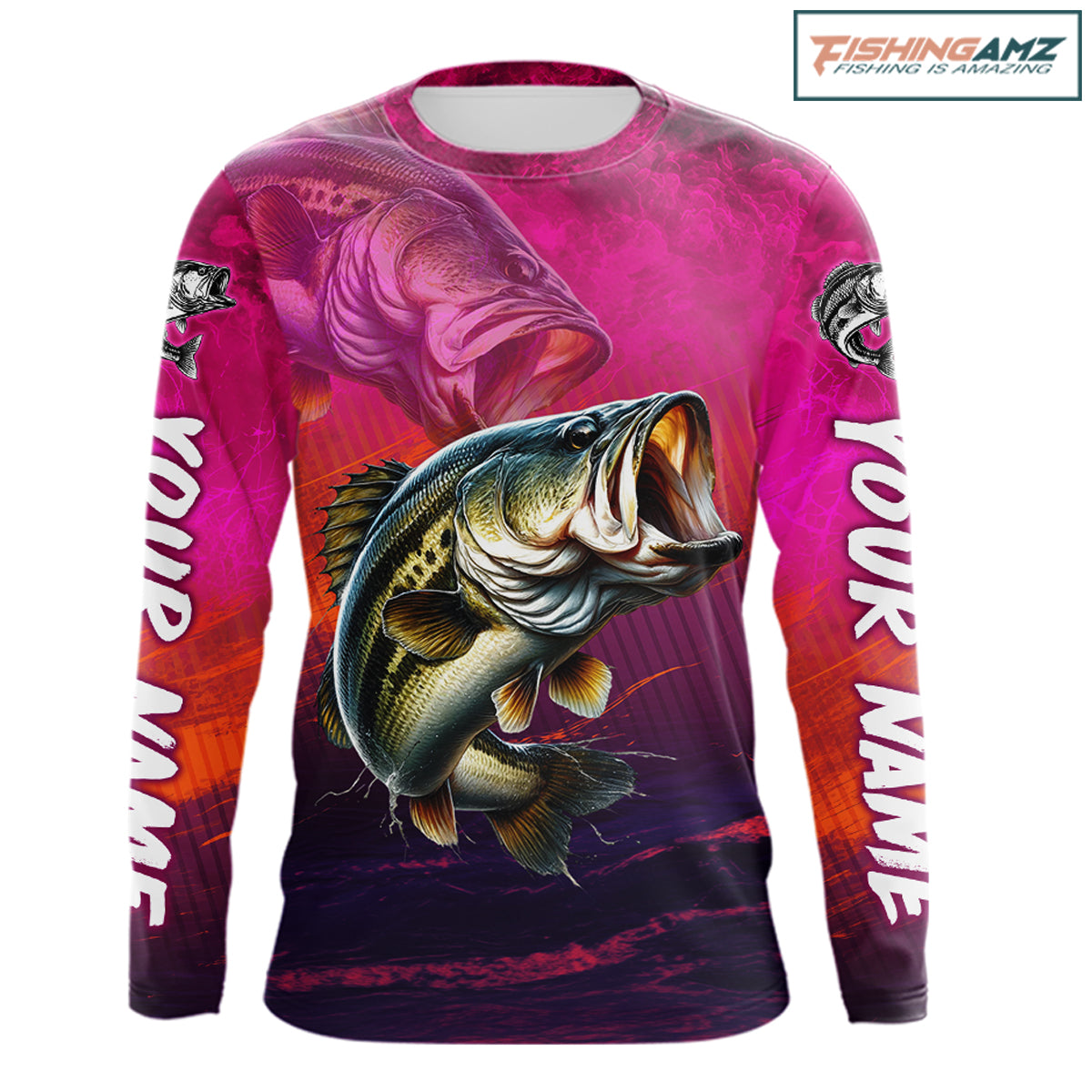 Custom Name Hot Pink Bass Fishing Jersey - Personalized 3D Long Sleeve Fishing Shirt 