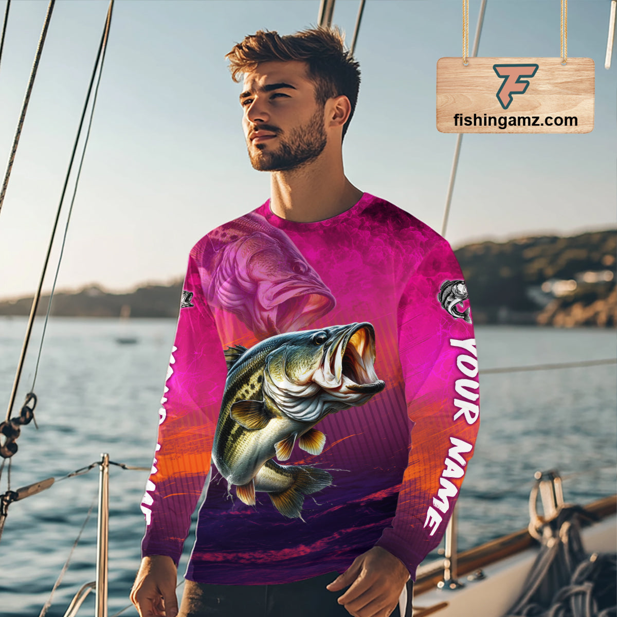 Custom Name Hot Pink Bass Fishing Jersey - Personalized 3D Long Sleeve Fishing Shirt 