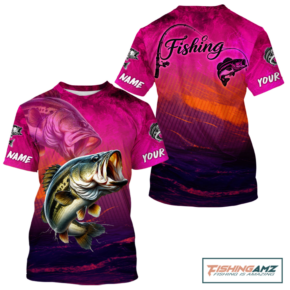 Custom Name Hot Pink Bass Fishing Jersey - Personalized 3D Fishing T - Shirt 