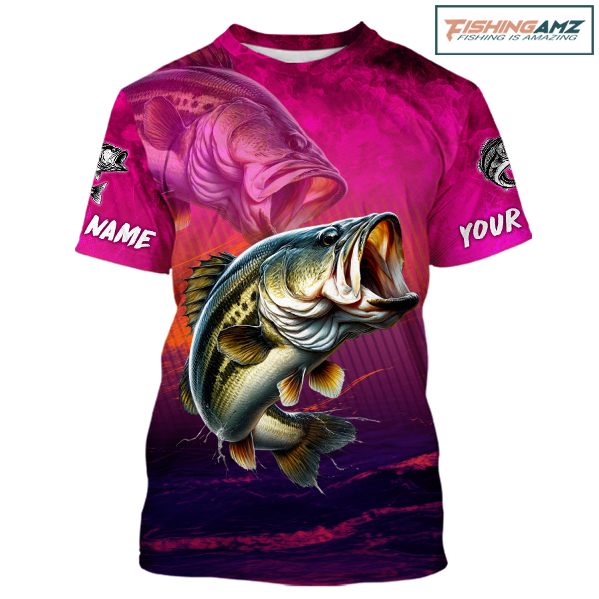 Custom Name Hot Pink Bass Fishing Jersey - Personalized 3D Fishing T - Shirt 