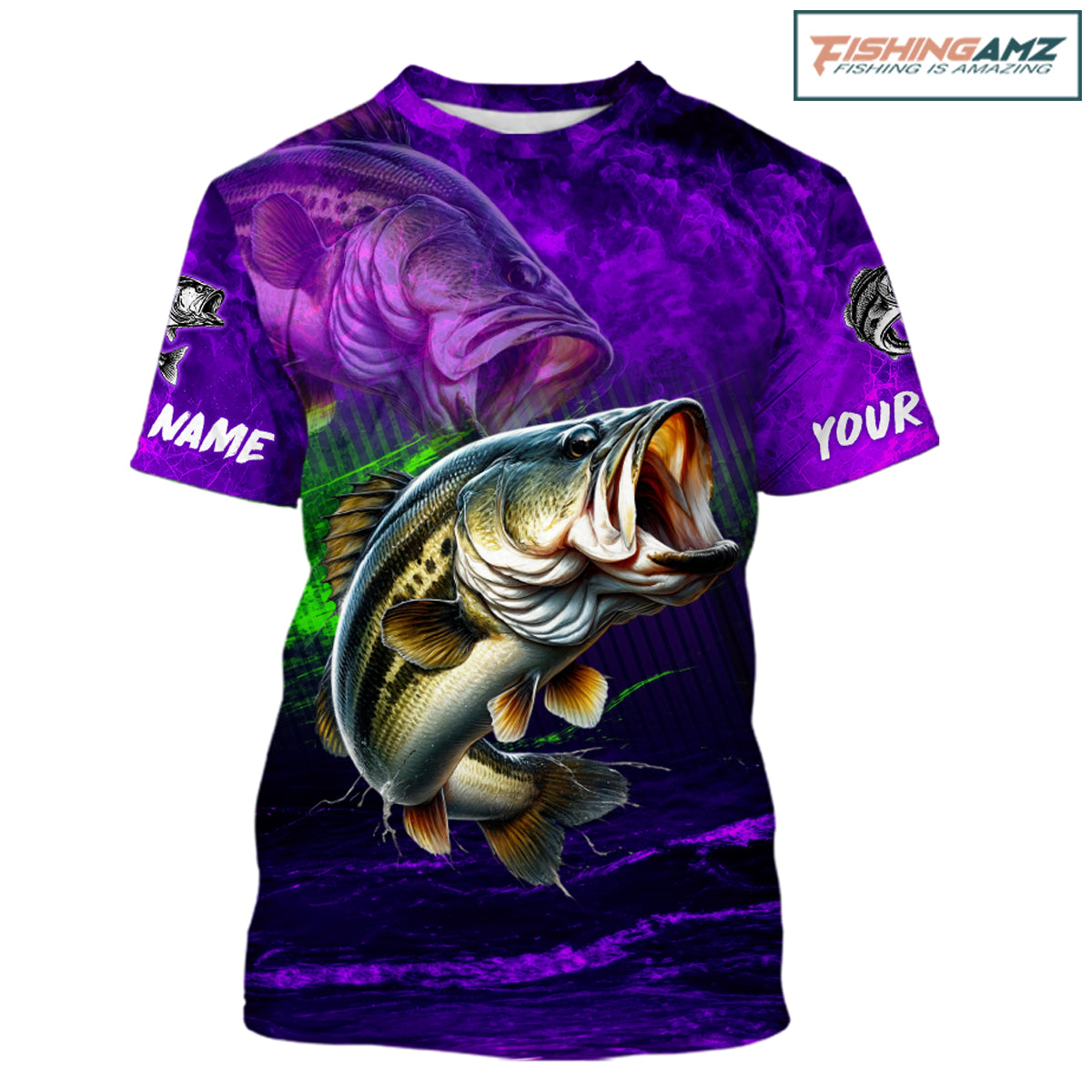Custom Name Purple Lime Bass Fishing Jersey - Personalized 3D Fishing T - Shirt 