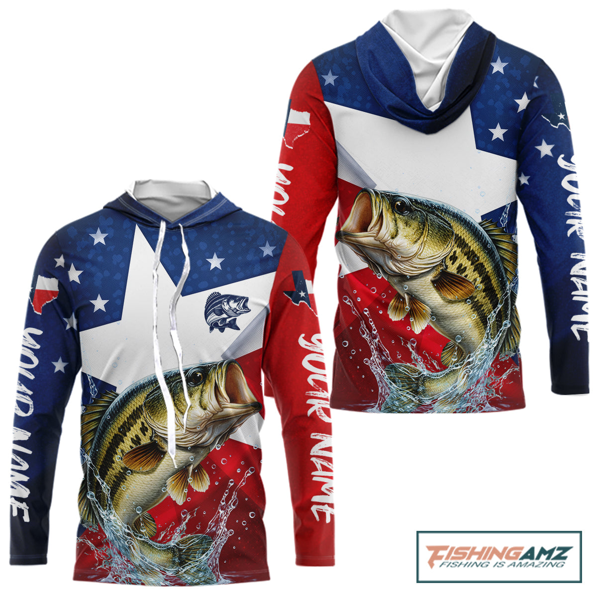 Design Texas Flag Bass Performance Hooded Fishing Shirts, Custom Texas Bass Fishing Jersey NHT609