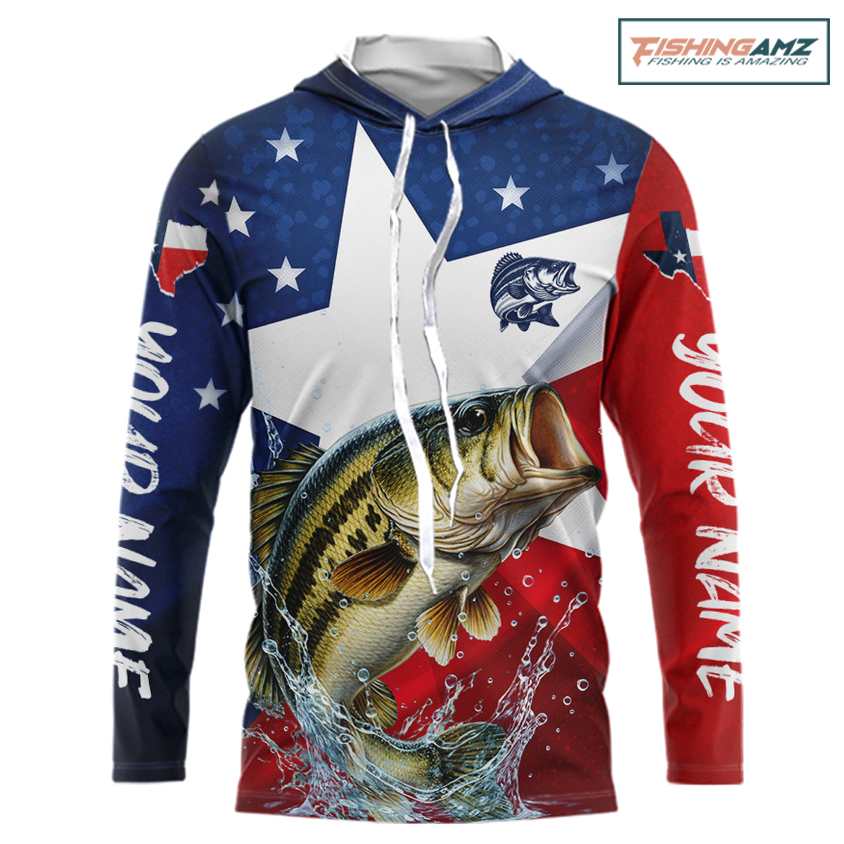 Design Texas Flag Bass Performance Hooded Fishing Shirts, Custom Texas Bass Fishing Jersey NHT609