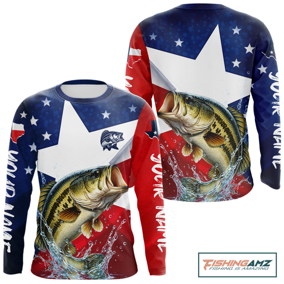 Design Texas Flag Bass Performance Fishing Shirts, Custom Texas Bass Fishing Jersey NHT609