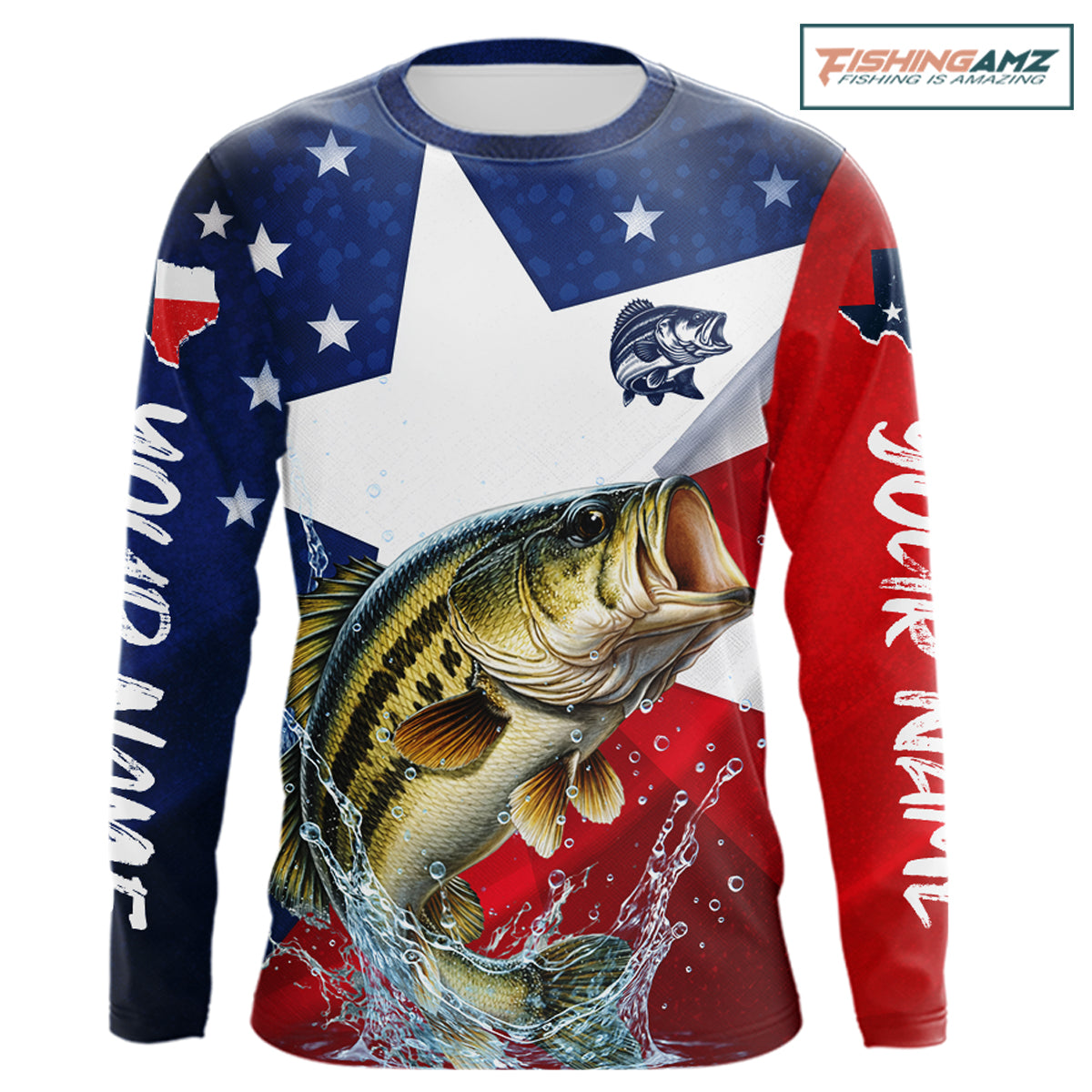 Design Texas Flag Bass Performance Fishing Shirts, Custom Texas Bass Fishing Jersey NHT609
