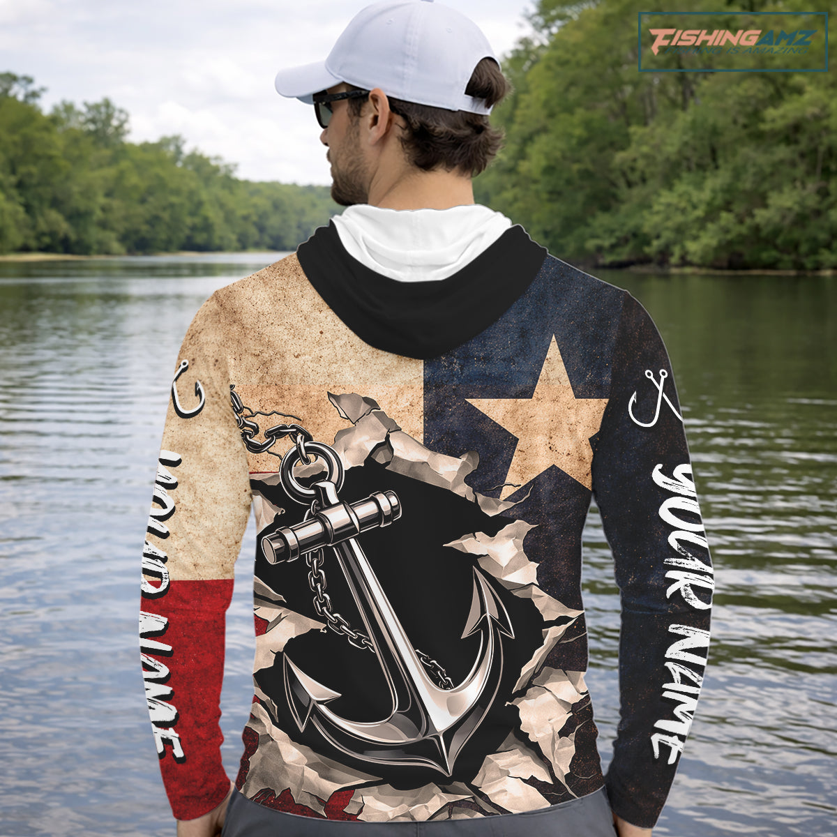 Patriotic Anchor Fishing Shirts Long Sleeve Hooded – Texas Flag Vintage Anchor Fisherman Shirt NHT610