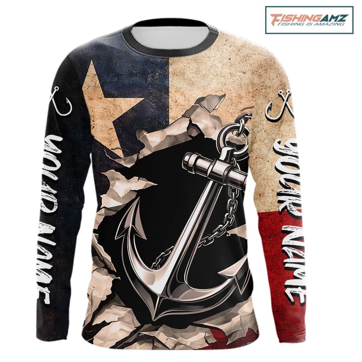 Patriotic Anchor Fishing Shirts Long Sleeve – Texas Flag Vintage Anchor Fisherman Shirt NHT610