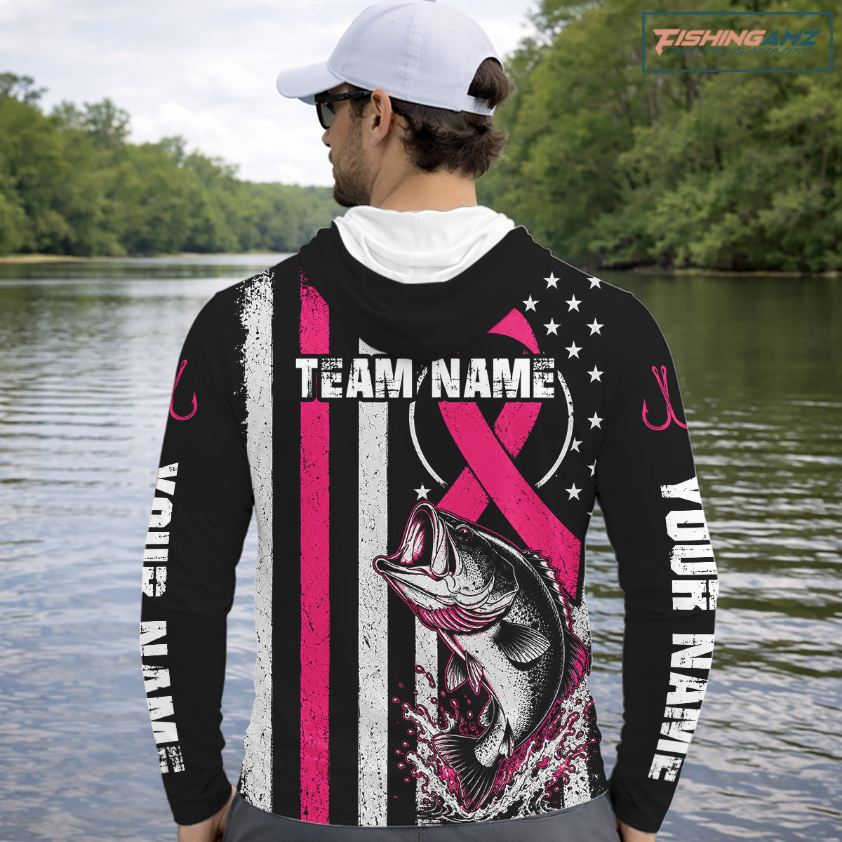 Breast Cancer Awareness Bass Fishing Shirts Long Sleeve Hooded Personalized Custom Name NHT1290