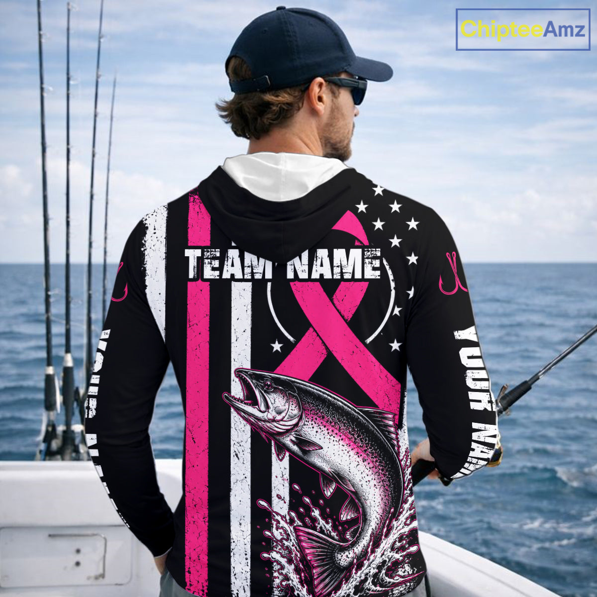 Breast Cancer Awareness Chinook Salmon Fishing Shirts Long Sleeve Hooded Personalized Custom Name NHT1291