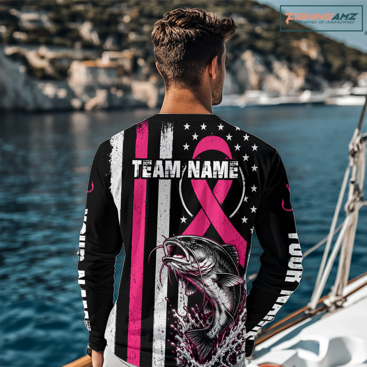 Breast Cancer Awareness Catfish Fishing Shirts Long Sleeve Personalized Custom Name NHT1293