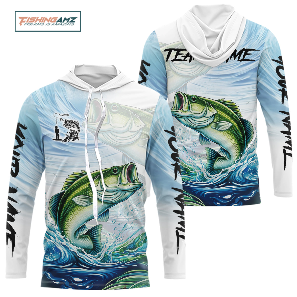 Bass Fishing Shirts Long Sleeve Hooded Shirt Customized Name, Largemouth Bass Fishing Jerseys NHT384