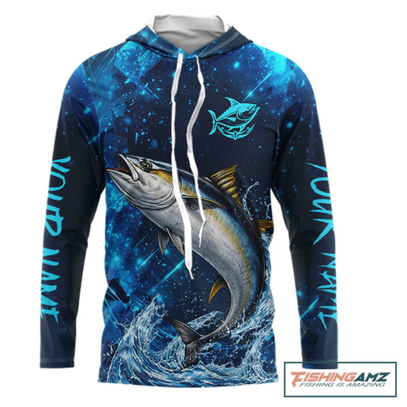 Personalized Tuna Saltwater Blue Long Sleeve Performance Fishing Shirts, Fishing Shirt Gift NHT430