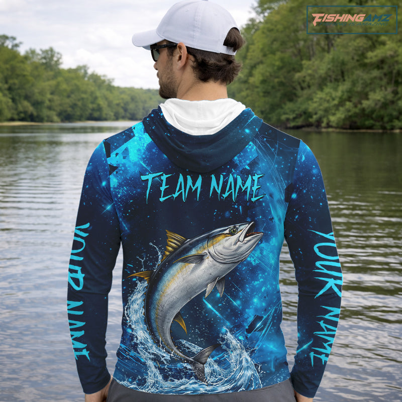 Personalized Tuna Saltwater Blue Long Sleeve Performance Fishing Shirts, Fishing Shirt Gift NHT430