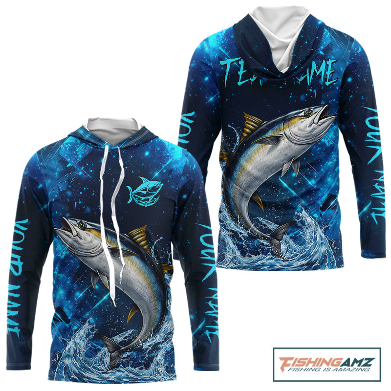 Personalized Tuna Saltwater Blue Long Sleeve Performance Fishing Shirts, Fishing Shirt Gift NHT430