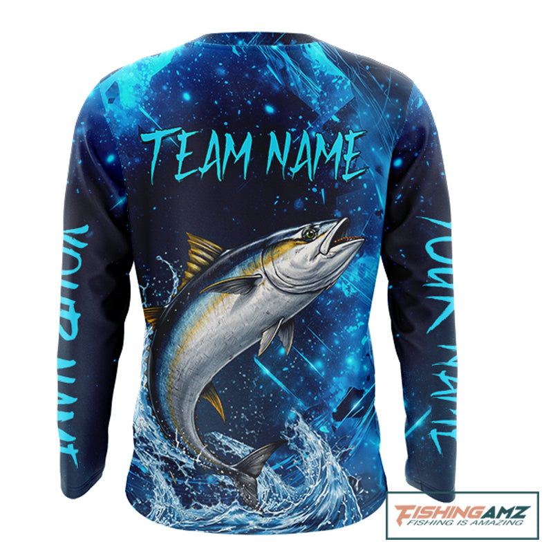 Personalized Tuna Saltwater Blue Long Sleeve Performance Fishing Shirts, Fishing Shirt Gift NHT430