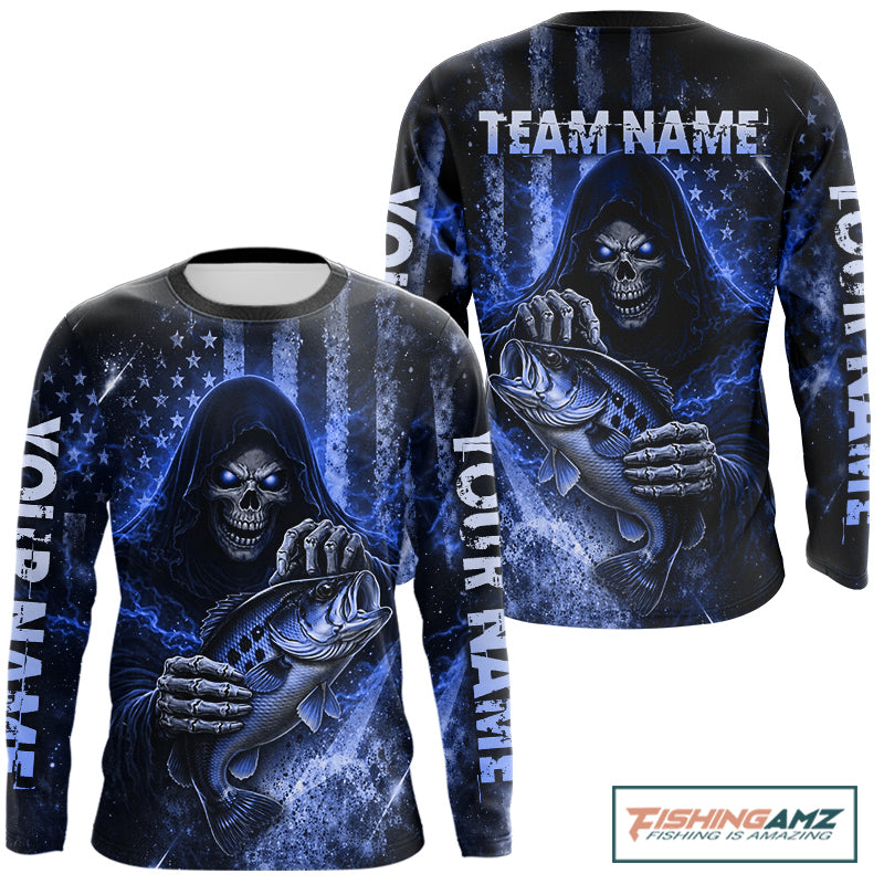 Custom Team Name Grim Reaper Bass Fishing With American Flag - Patriotic Bass Fishing Jersey|Yellow NHT630