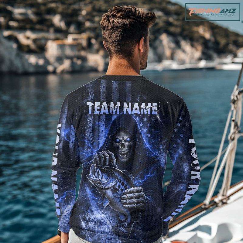 Custom Team Name Grim Reaper Bass Fishing With American Flag - Patriotic Bass Fishing Jersey|Yellow NHT630