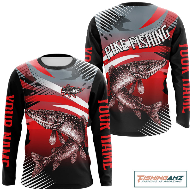 Custom Pike Long Sleeve Performance Fishing Shirts, Pike Fishing Shirt For Men NHT443