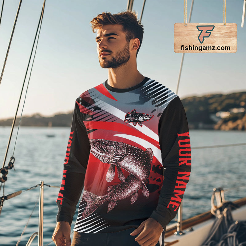 Custom Pike Long Sleeve Performance Fishing Shirts, Pike Fishing Shirt For Men NHT443