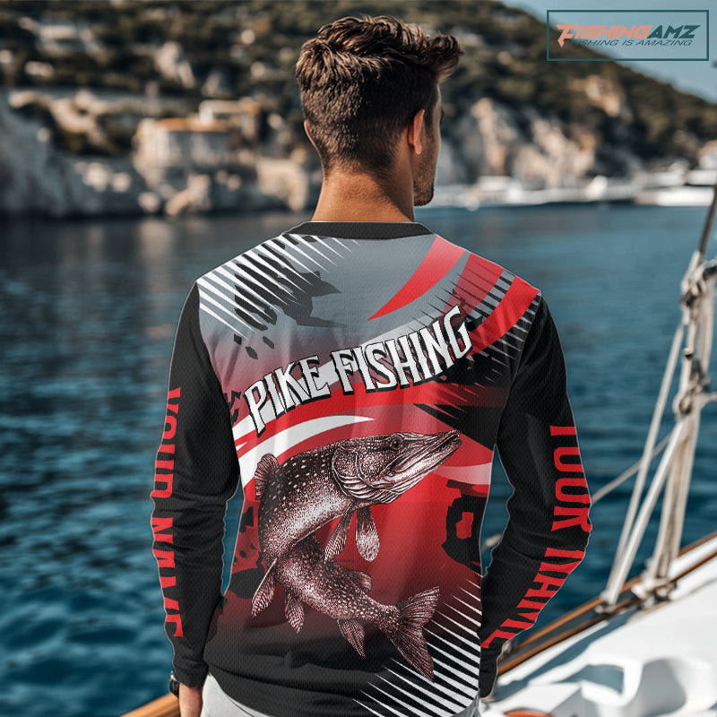 Custom Pike Long Sleeve Performance Fishing Shirts, Pike Fishing Shirt For Men NHT443