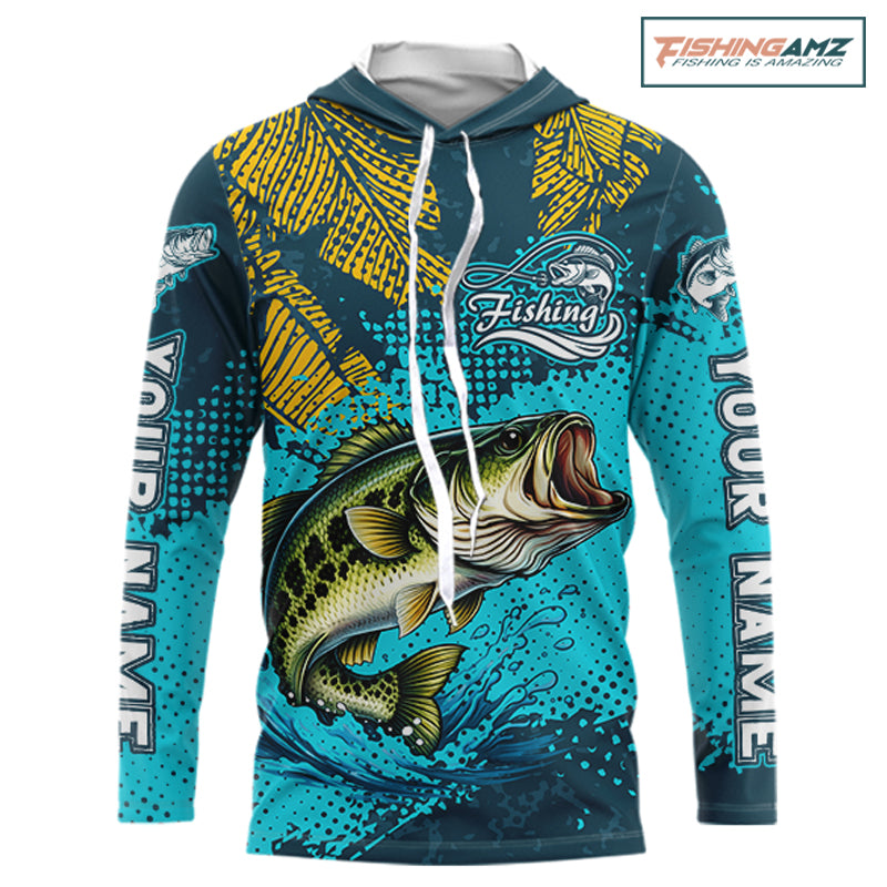 Custom Largemouth Bass Fishing Long Sleeve Hooded Tournament Shirts, Bass Fishing Shirts For Men NHT508