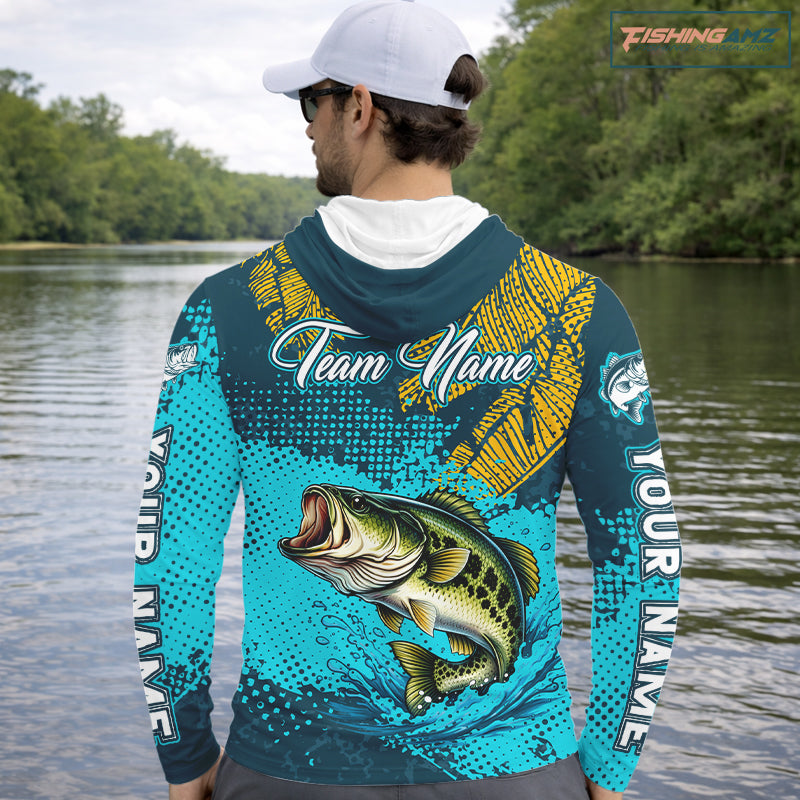 Custom Largemouth Bass Fishing Long Sleeve Hooded Tournament Shirts, Bass Fishing Shirts For Men NHT508
