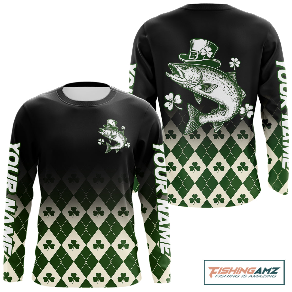 St. Patrick’S Day Chinook Salmon Fishing Shirt, Shamrock Argyle Long Sleeve Shirt For Anglers NHT1485