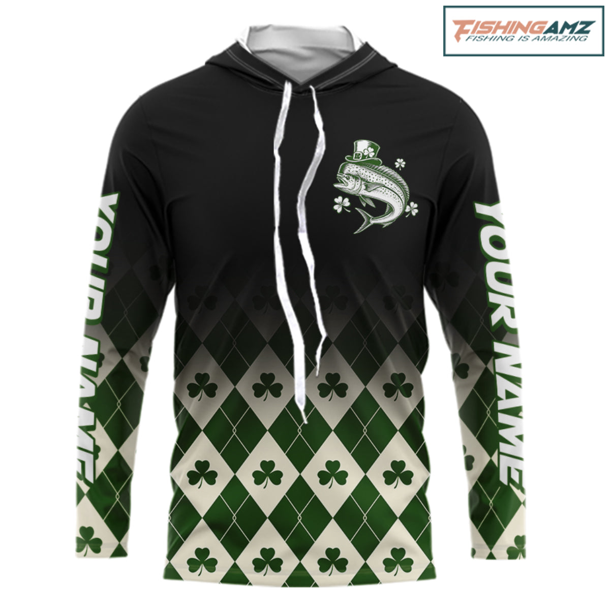 St. Patrick’S Day Mahi Mahi Fishing Shirt, Shamrock Argyle Hooded Long Sleeve Shirt For Anglers NHT1486