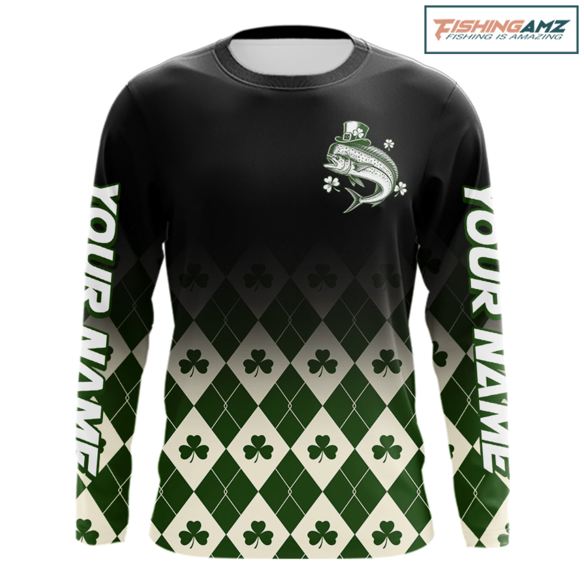St. Patrick’S Day Mahi Mahi Fishing Shirt, Shamrock Argyle Long Sleeve Shirt For Anglers NHT1486