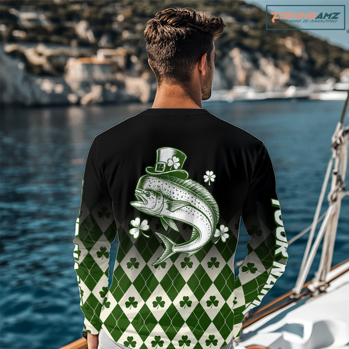 St. Patrick’S Day Mahi Mahi Fishing Shirt, Shamrock Argyle Long Sleeve Shirt For Anglers NHT1486