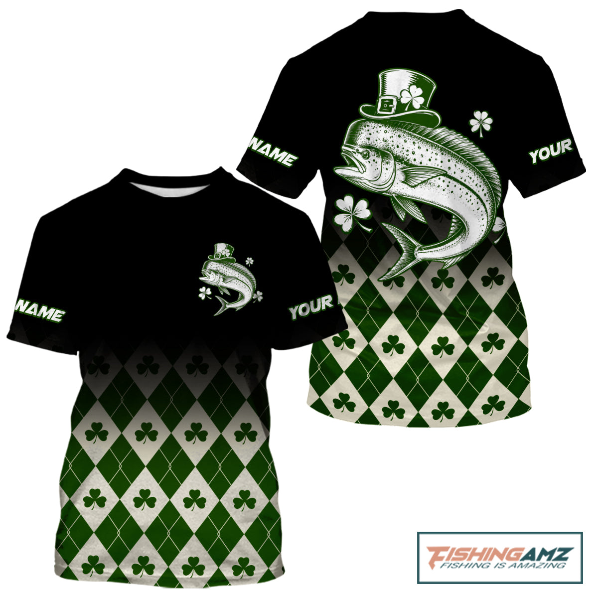 St. Patrick’S Day Mahi Mahi Fishing Shirt, Shamrock Argyle Short Sleeve Shirt For Anglers NHT1486