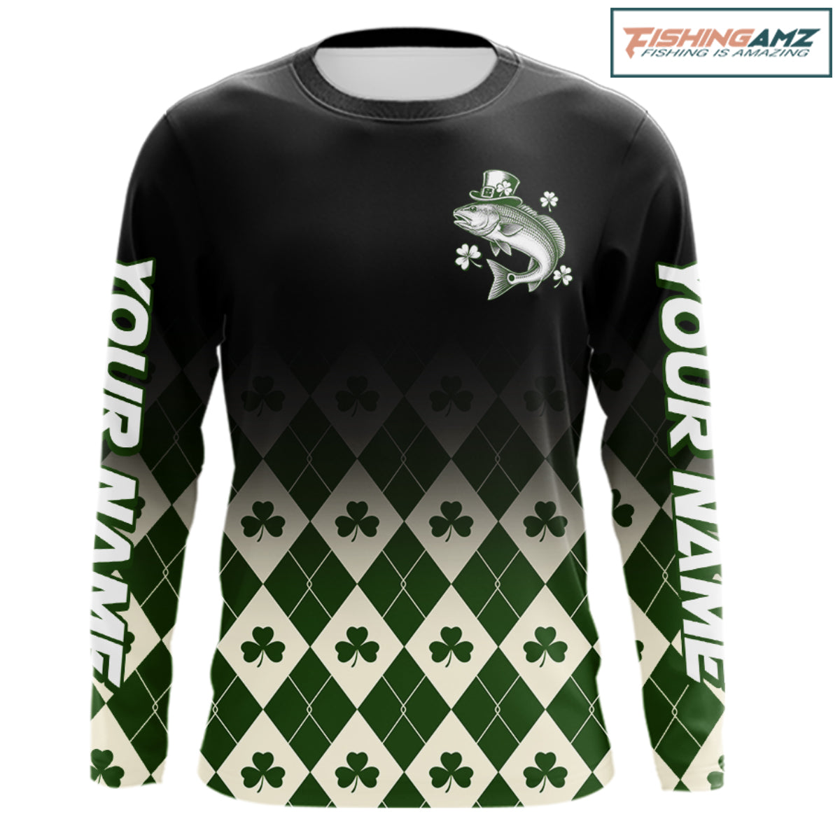 St. Patrick’S Day Redfish Fishing Shirt, Shamrock Argyle Long Sleeve Shirt For Anglers NHT1487