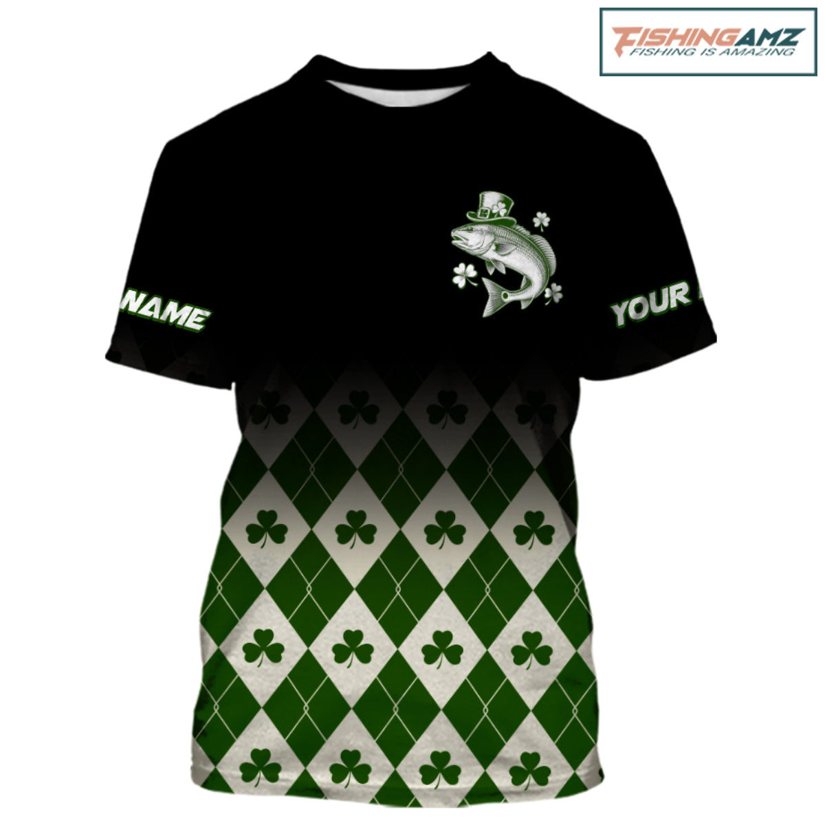 St. Patrick’S Day Redfish Fishing Shirt, Shamrock Argyle Short Sleeve Shirt For Anglers NHT1487