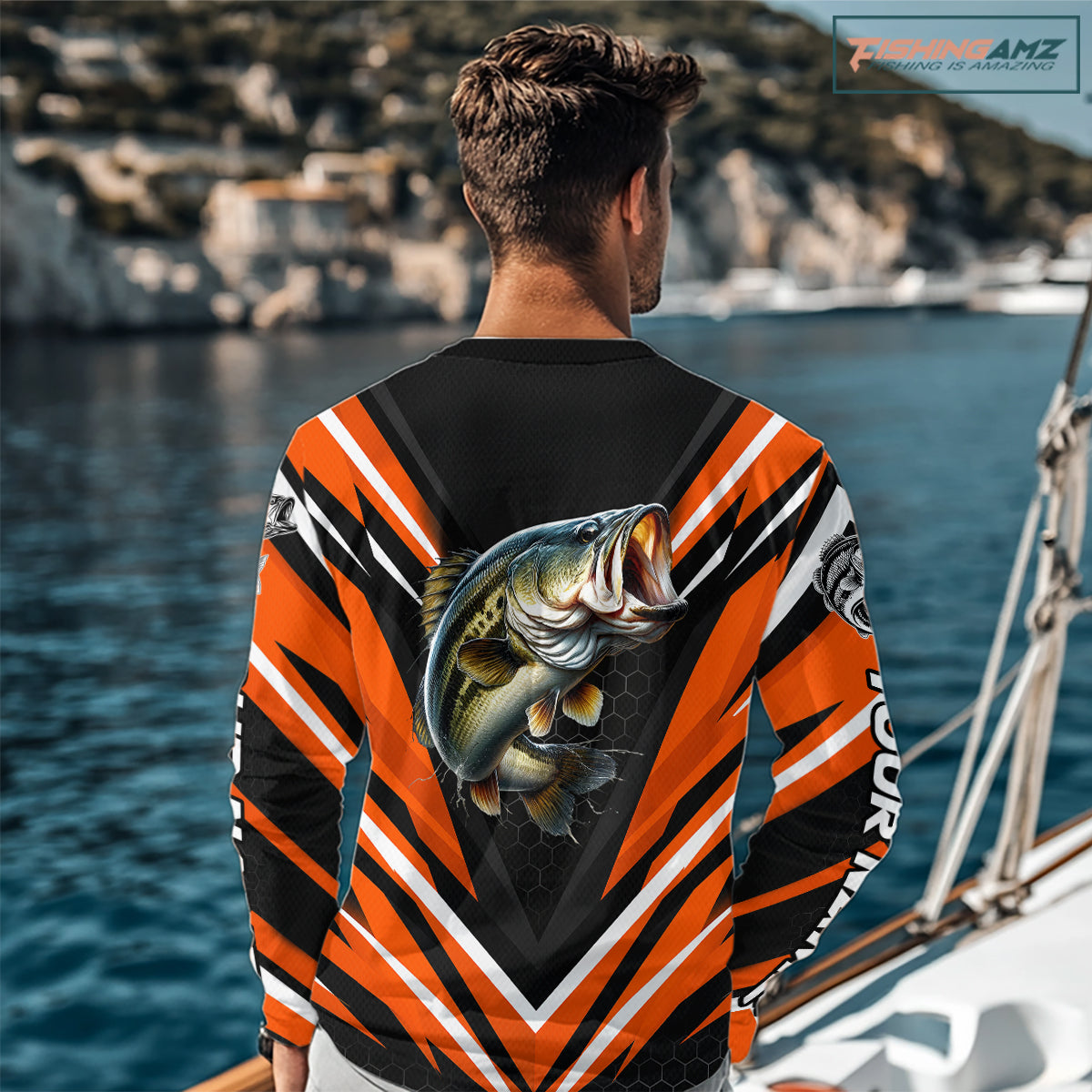 Largemouth Bass Fishing Long Sleeve Shirt Custom Orange Black Fish Performance Jersey NHT1638