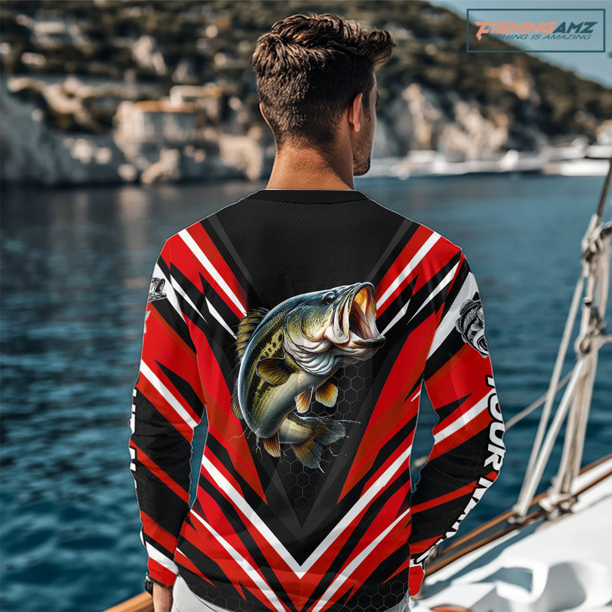 Largemouth Bass Fishing Long Sleeve Shirt Custom Red Black Fish Performance Jersey NHT1642