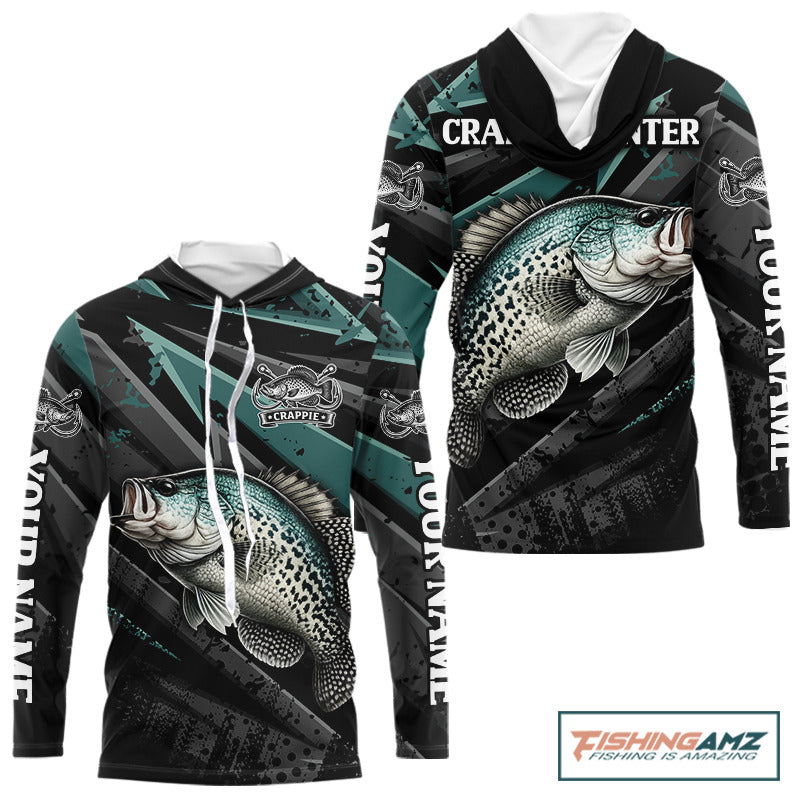 Crappie Custom Hooded Long Sleeve Performance Fishing Shirts, Crappie Hunter Fishing Shirt NHT525