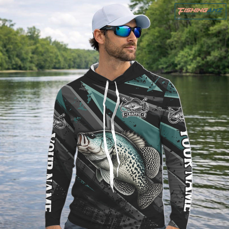 Crappie Custom Hooded Long Sleeve Performance Fishing Shirts, Crappie Hunter Fishing Shirt NHT525
