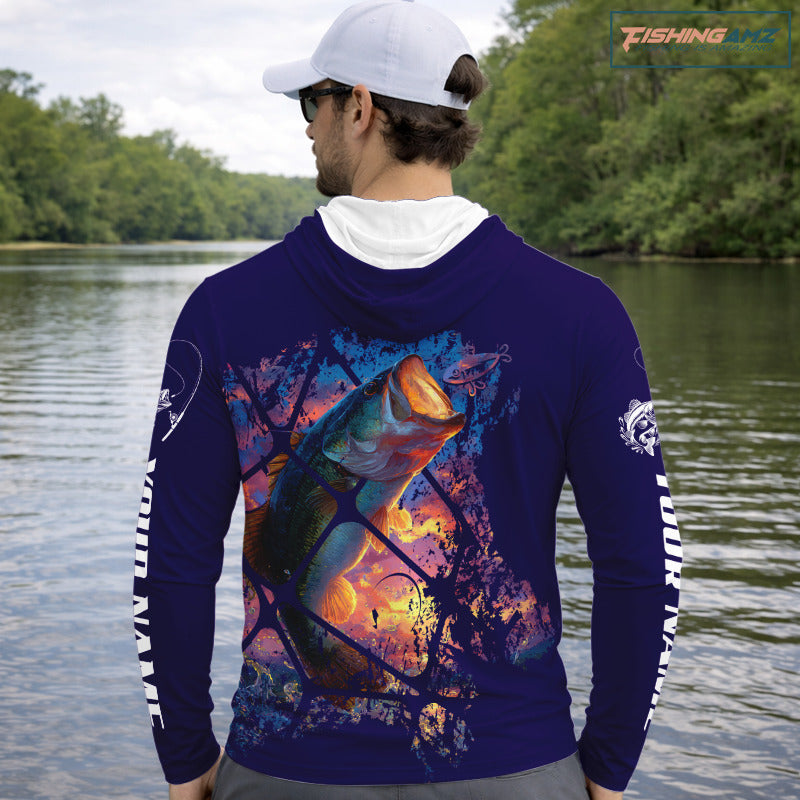 Largemouth Bass Artistic Long Sleeves Hooded Fishing Shirt Personalized Name NHT399