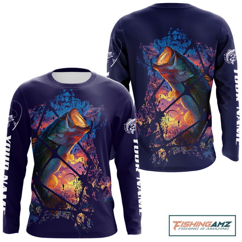 Largemouth Bass Artistic Long Sleeve Fishing Shirts Personalized Name NHT399