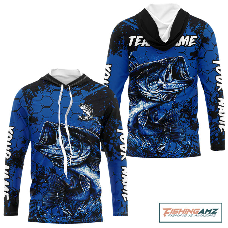Personalized Bass Fishing Jerseys For Fishing Team, Bass Fishing Shirts Long Sleeve Hooded NHT526