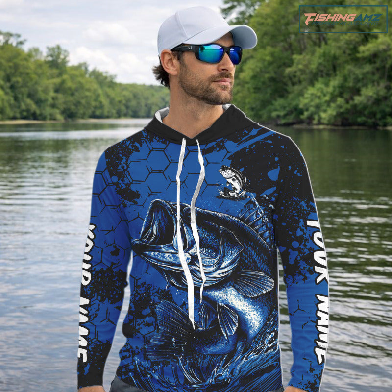 Personalized Bass Fishing Jerseys For Fishing Team, Bass Fishing Shirts Long Sleeve Hooded NHT526