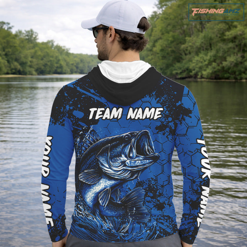 Personalized Bass Fishing Jerseys For Fishing Team, Bass Fishing Shirts Long Sleeve Hooded NHT526