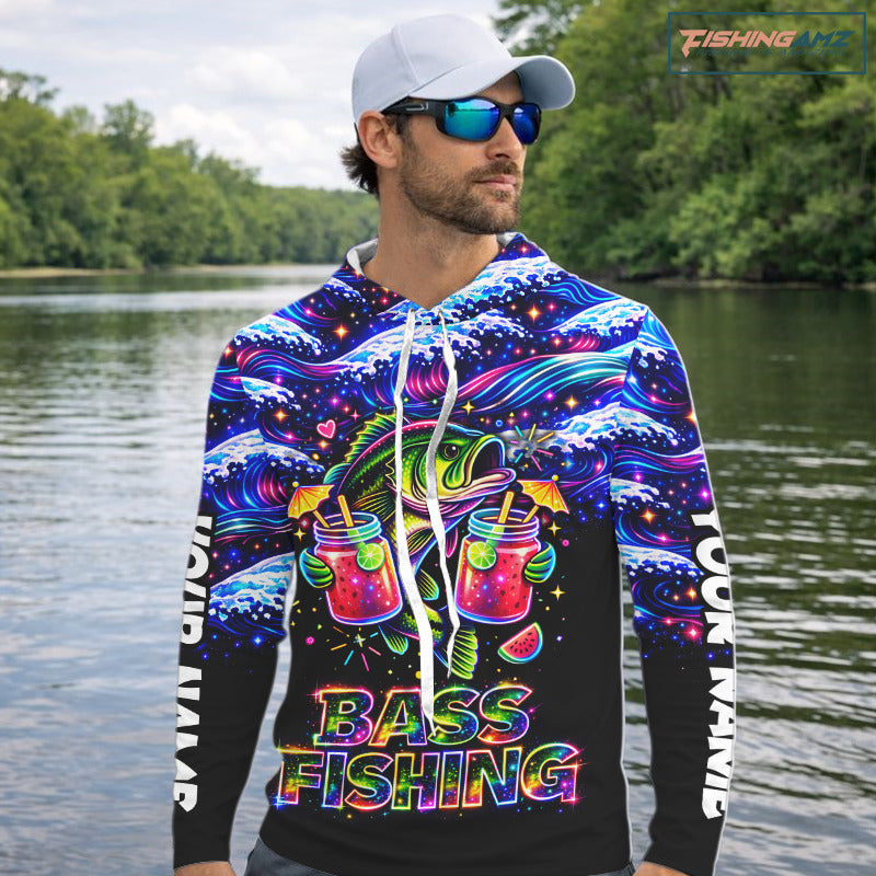 Bass Fishing Shirts Long Sleeve - Neon Bass Shirt, Funny Fishing Gift For Fishermen NHT535