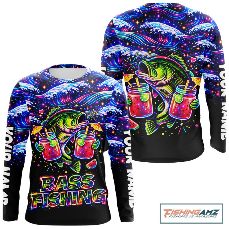 Bass Fishing Shirts Long Sleeve - Neon Bass Shirt, Funny Fishing Gift For Fishermen NHT535