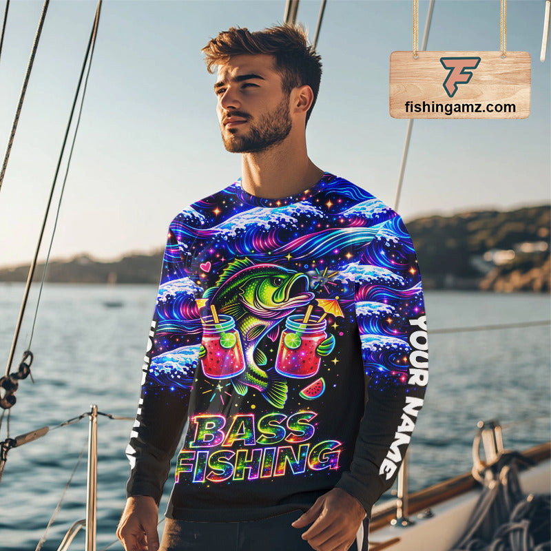 Bass Fishing Shirts Long Sleeve - Neon Bass Shirt, Funny Fishing Gift For Fishermen NHT535