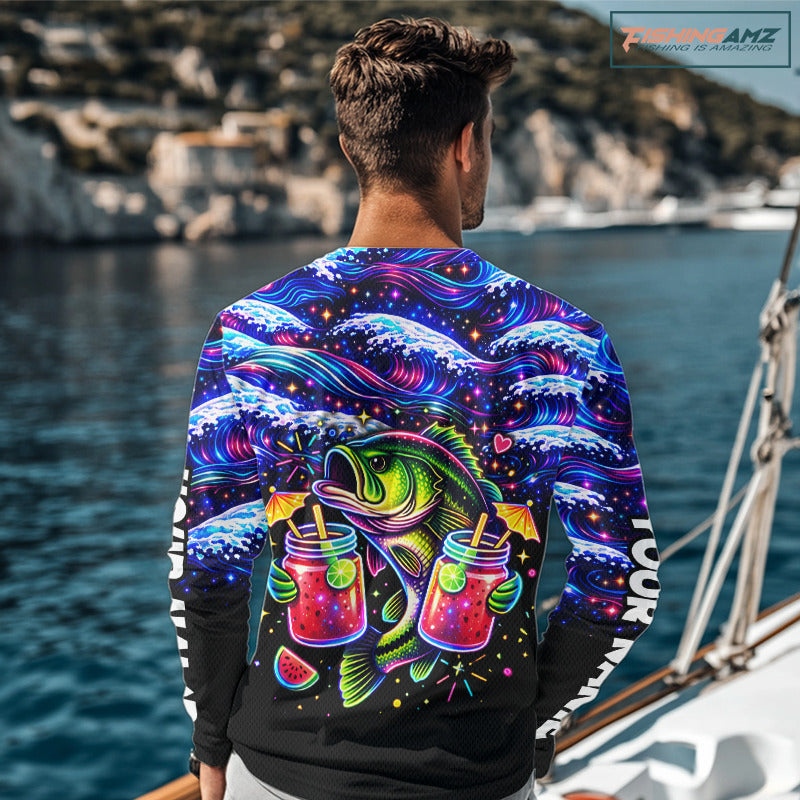 Bass Fishing Shirts Long Sleeve - Neon Bass Shirt, Funny Fishing Gift For Fishermen NHT535