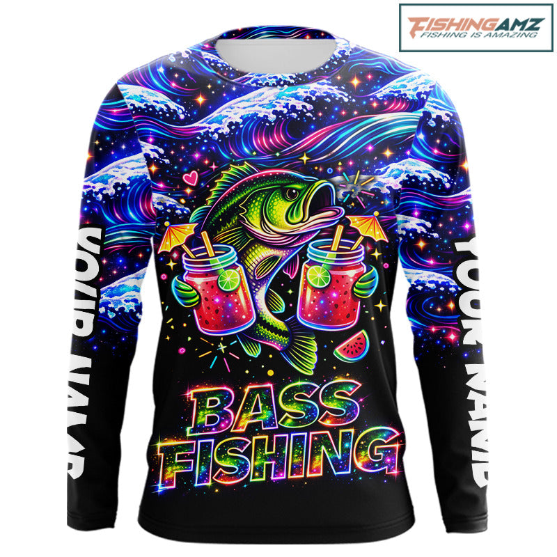 Bass Fishing Shirts Long Sleeve - Neon Bass Shirt, Funny Fishing Gift For Fishermen NHT535