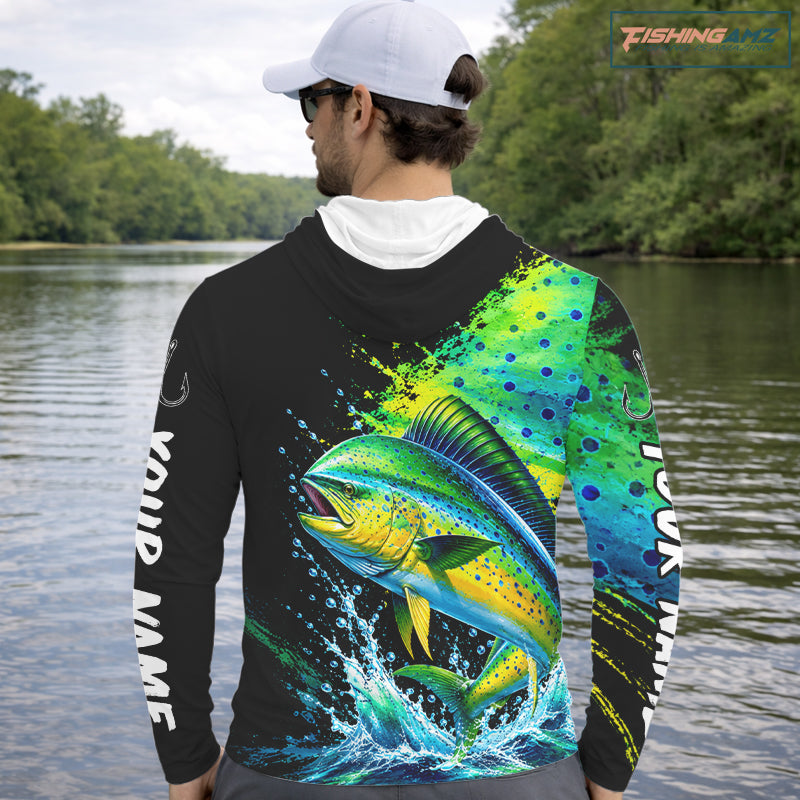 Mahi Mahi Fishing Jersey, Dolphin Fish Long Sleeve Hooded Shirt, Sport Fishing Shirt For Men NHT1535