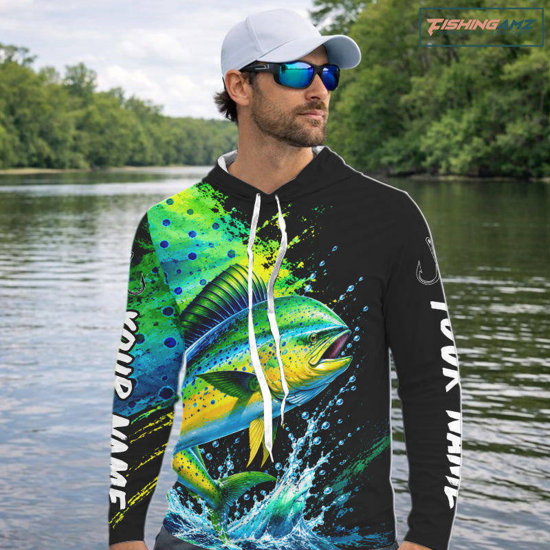 Mahi Mahi Fishing Jersey, Dolphin Fish Long Sleeve Hooded Shirt, Sport Fishing Shirt For Men NHT1535