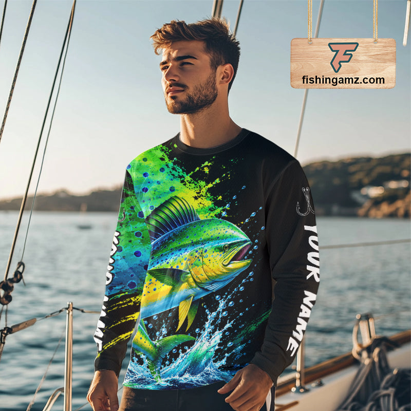 Mahi Mahi Fishing Jersey, Dolphin Fish Long Sleeve Shirt, Sport Fishing Shirt For Men NHT1535